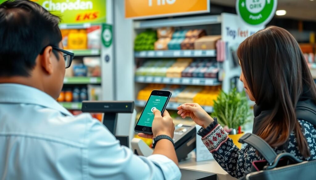 Penggunaan QRIS Tap di kasir minimarket